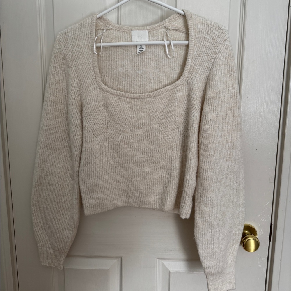 Cream Fine Rib Knit Sweater - Picture 2 of 10